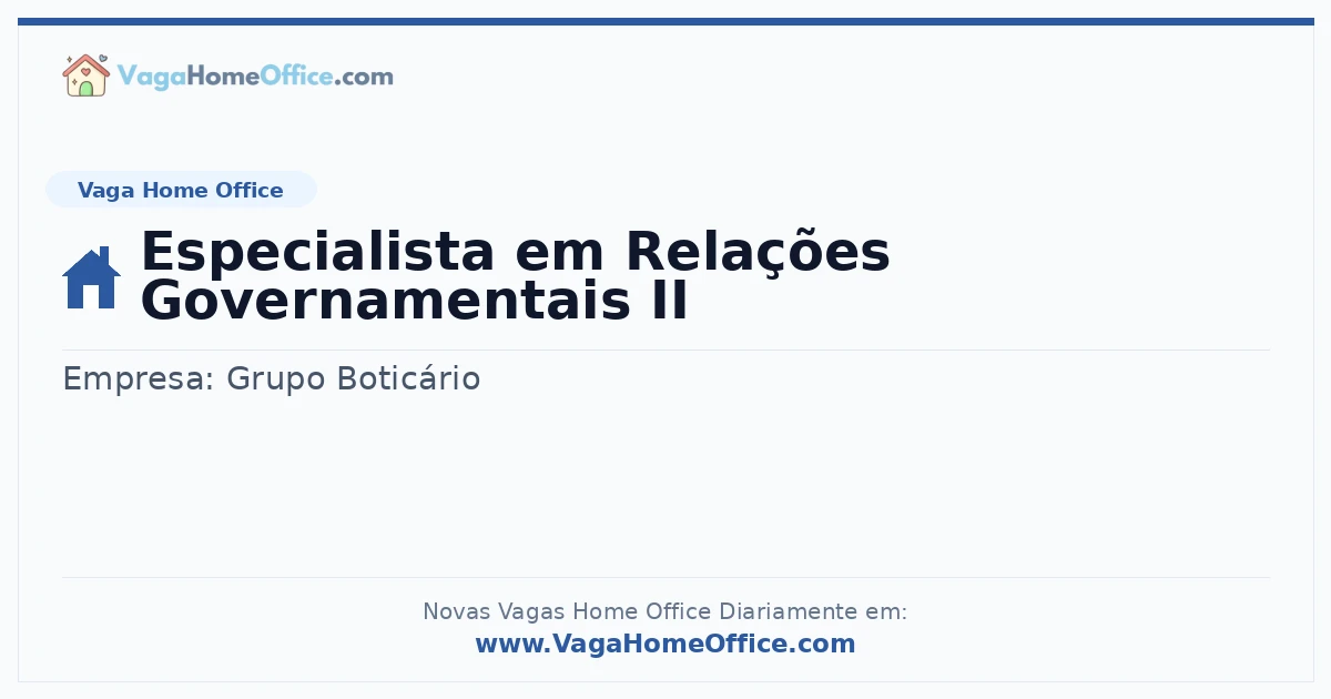 Especialista em Relações Governamentais II